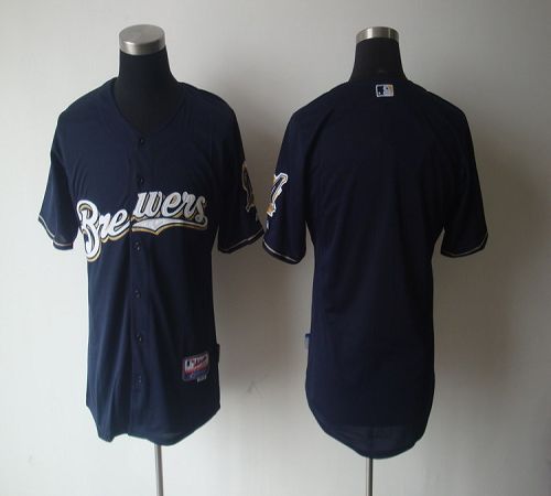 Brewers Blank Blue Cool Base Stitched MLB Jersey